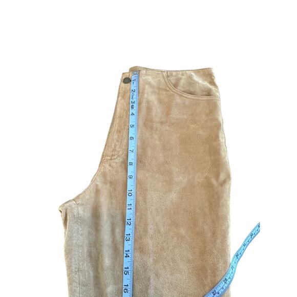 Vintage Y2K Mossimo Tan Leather Suede Western Cowgirl Wide Leg Pants Size 12 - Picture 11 of 13